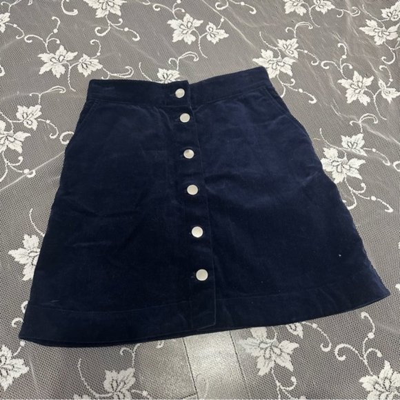 & Other Stories Navy Button Corduroy Mini Skirt Sz 2 - Picture 2 of 7